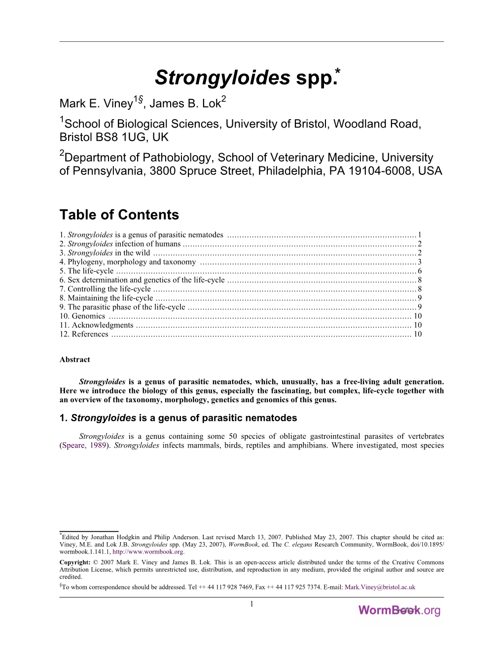 Strongyloides Spp.* Mark E