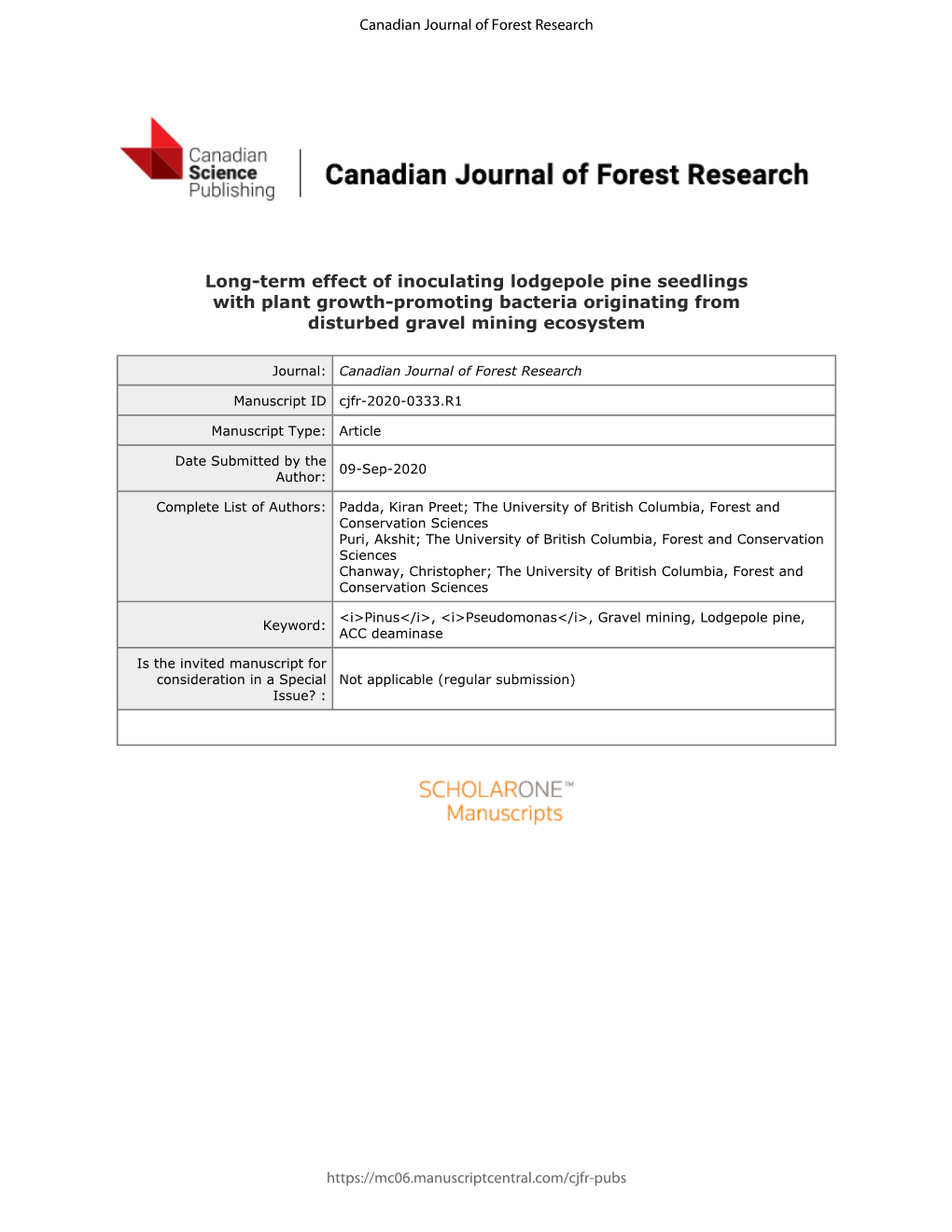 Long-Term Effect of Inoculating Lodgepole Pine Seedlings with Plant Growth-Promoting Bacteria Originating from Disturbed Gravel Mining Ecosystem
