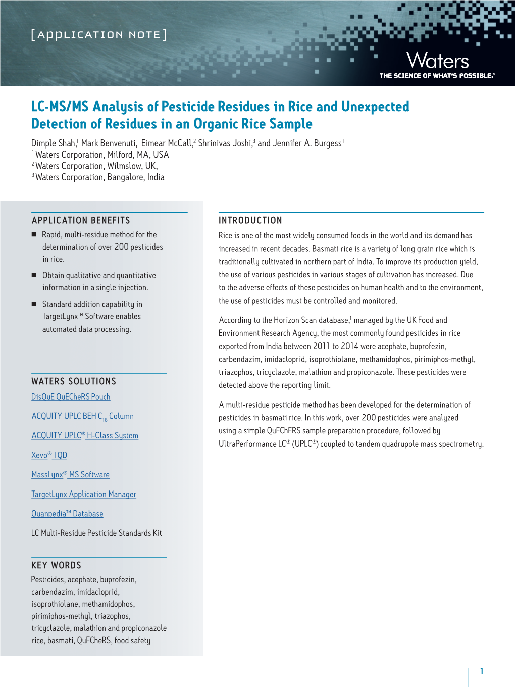 LC-MS/MS Analysis of Pesticide Residues in Rice and Unexpected