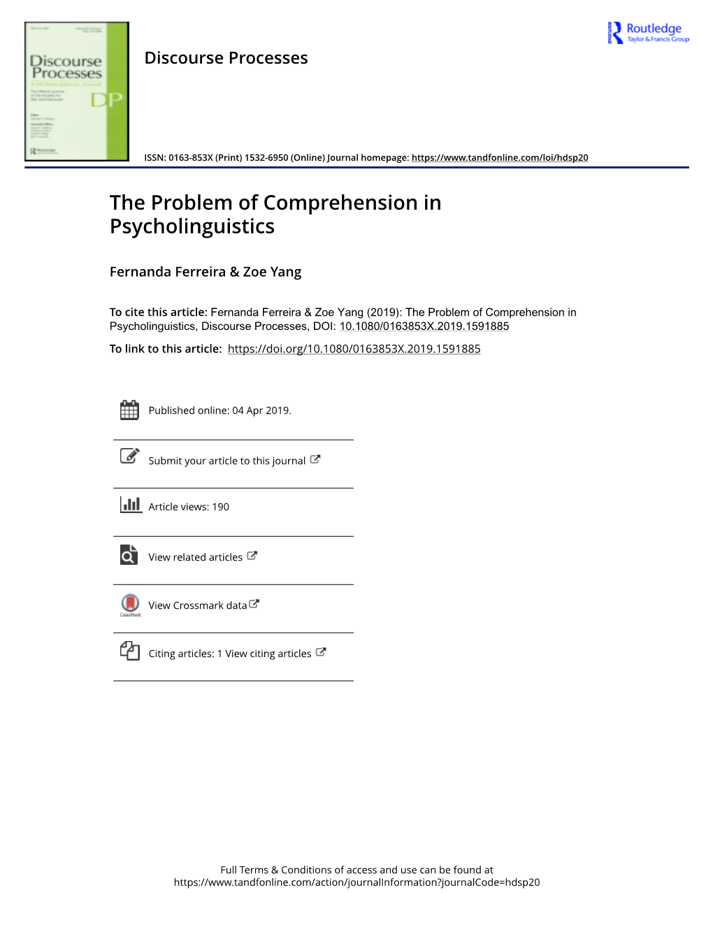 The Problem of Comprehension in Psycholinguistics