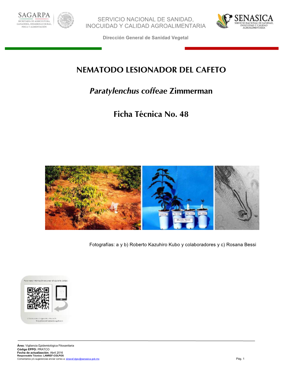 Ficha Técnica De Nematodo Lesionador (Pratylenchus Coffeae)