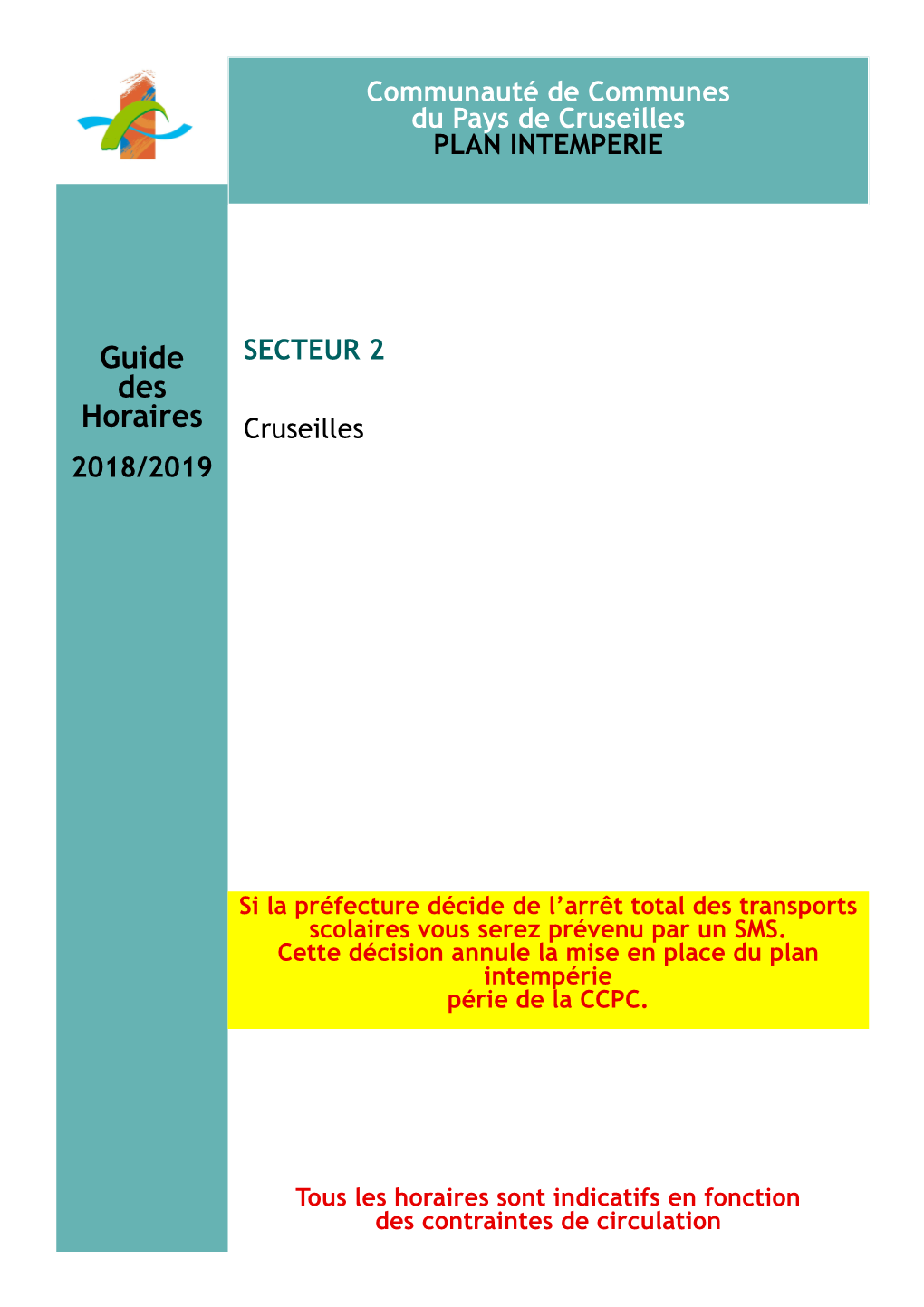 Guide Des Horaires SECTEUR 2 2018