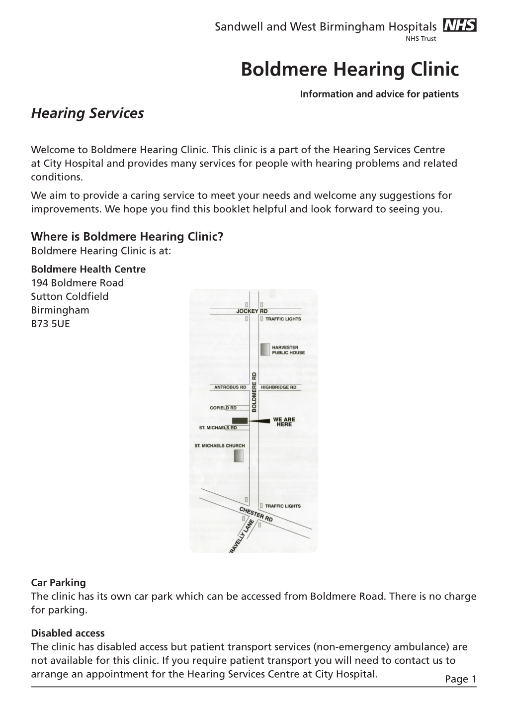 Boldmere Hearing Clinic Information and Advice for Patients Hearing Services