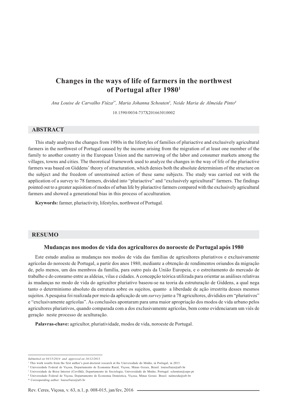 Changes in the Ways of Life of Farmers in the Northwest of Portugal After 19801