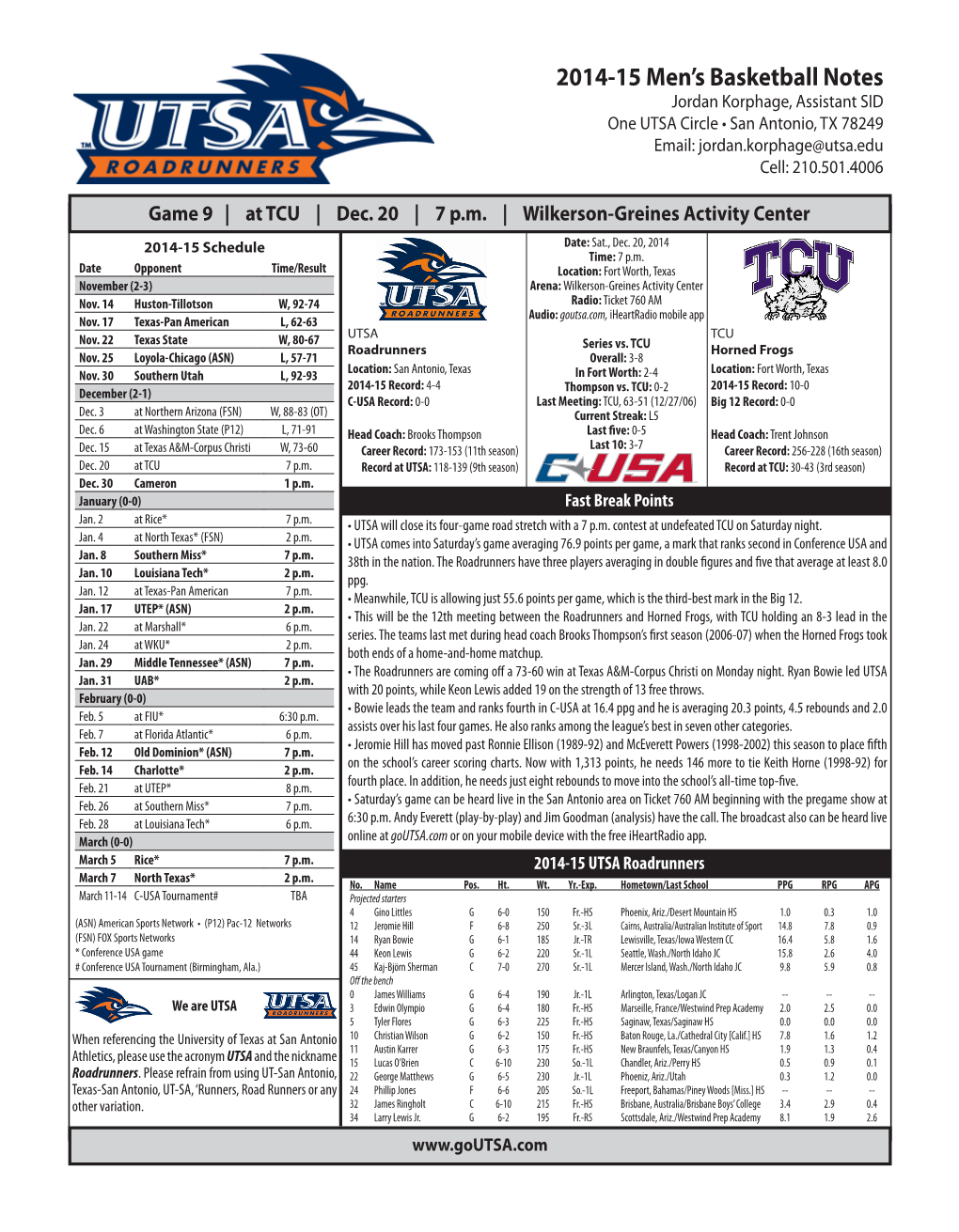 2014-15 Men's Basketball Notes