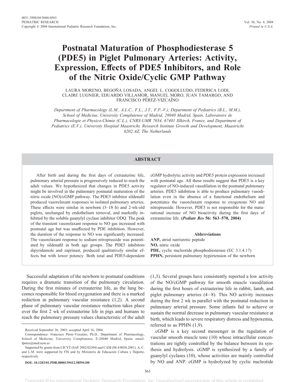 In Piglet Pulmonary Arteries: Activity, Expression, Effects of PDE5 Inhibitors, and Role of the Nitric Oxide/Cyclic GMP Pathway