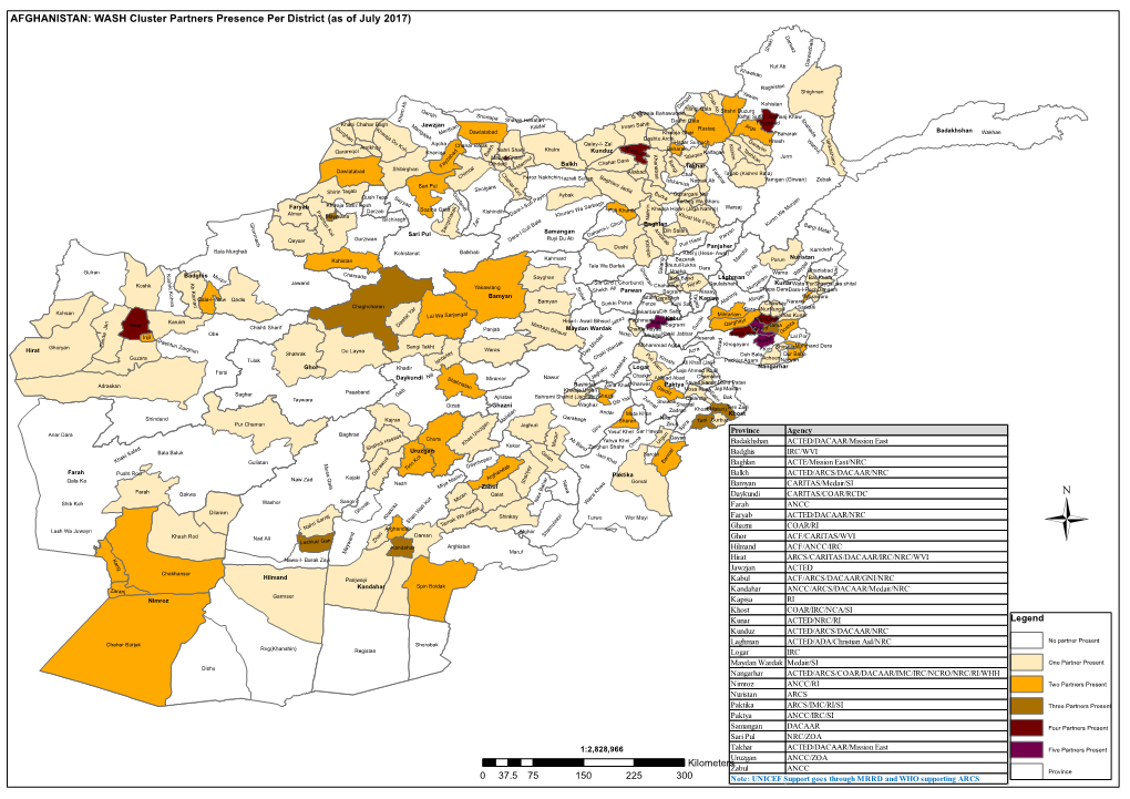 WASH Cluster Partners Presence Per District (As of July 2017)