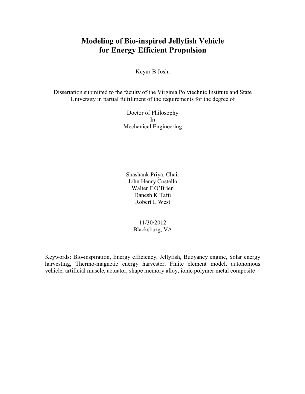 Modeling of Bio-Inspired Jellyfish Vehicle for Energy Efficient Propulsion