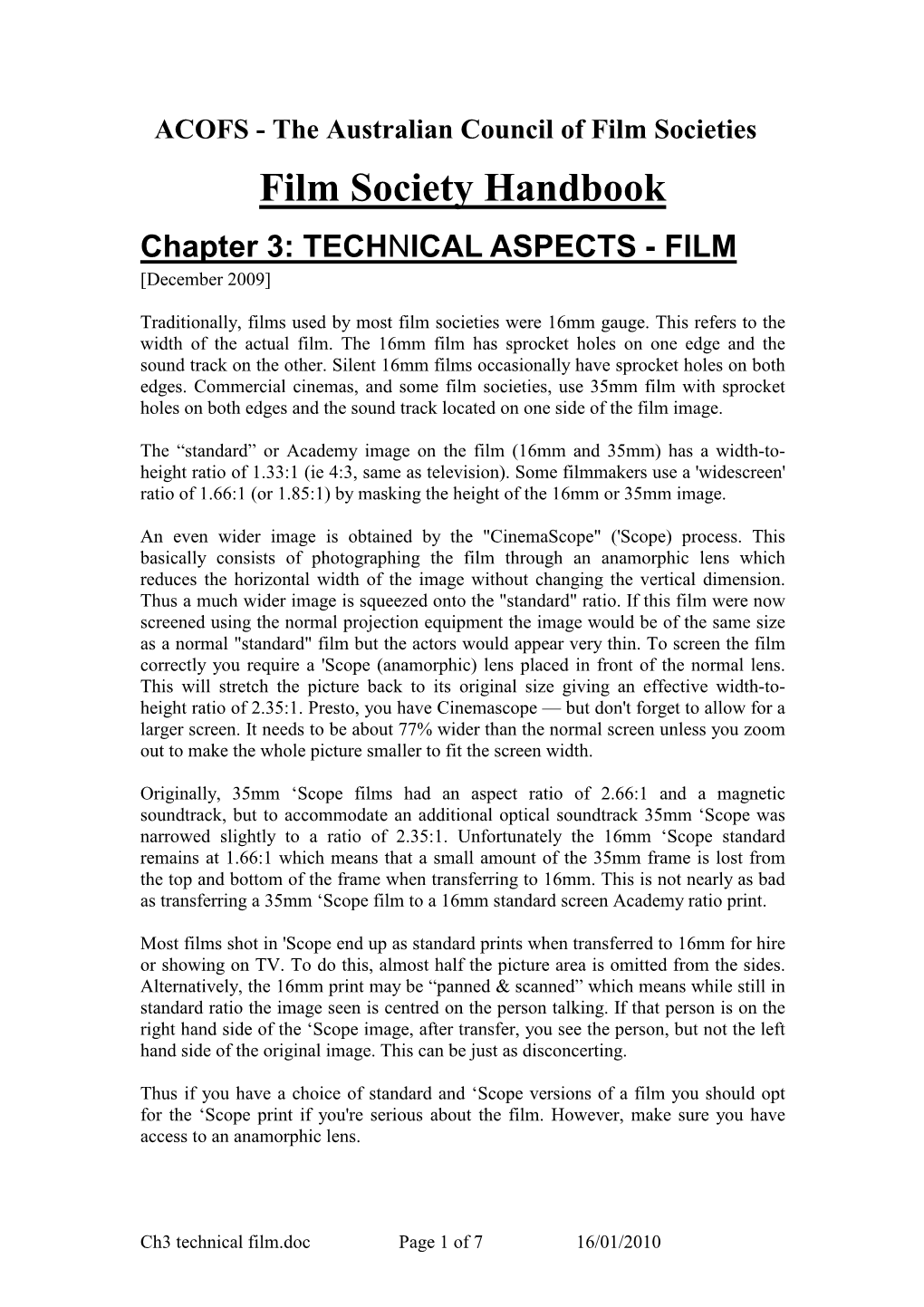 Technical Aspects – Film