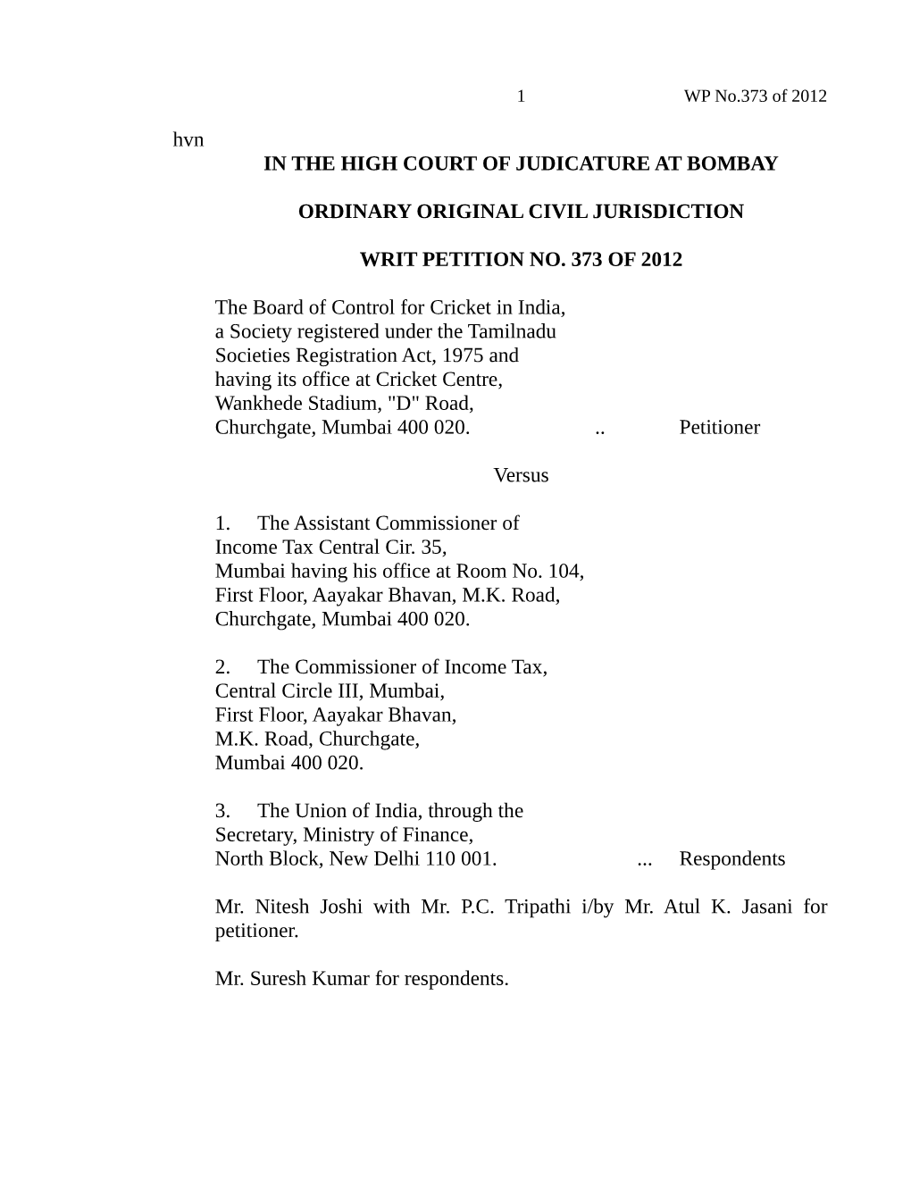 Hvn in the HIGH COURT of JUDICATURE at BOMBAY