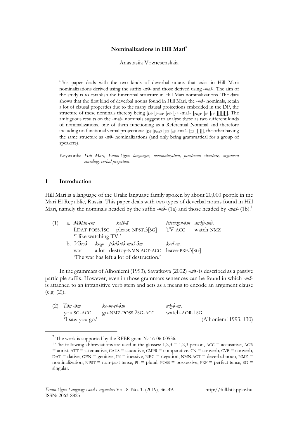 Finno-Ugric Languages and Linguistics Vol