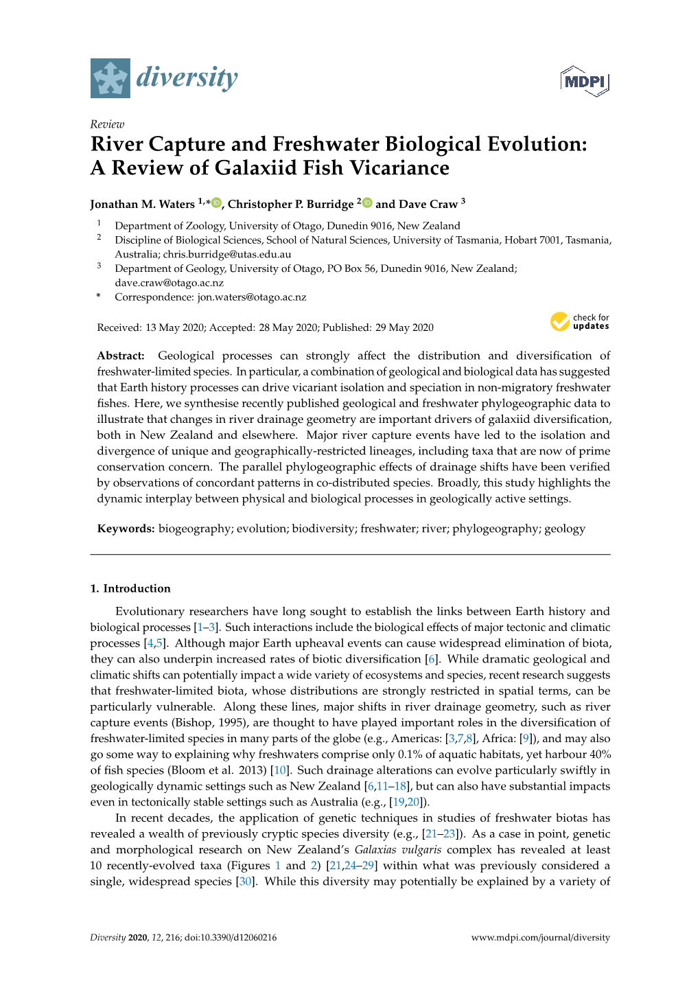 River Capture and Freshwater Biological Evolution: a Review of Galaxiid Fish Vicariance