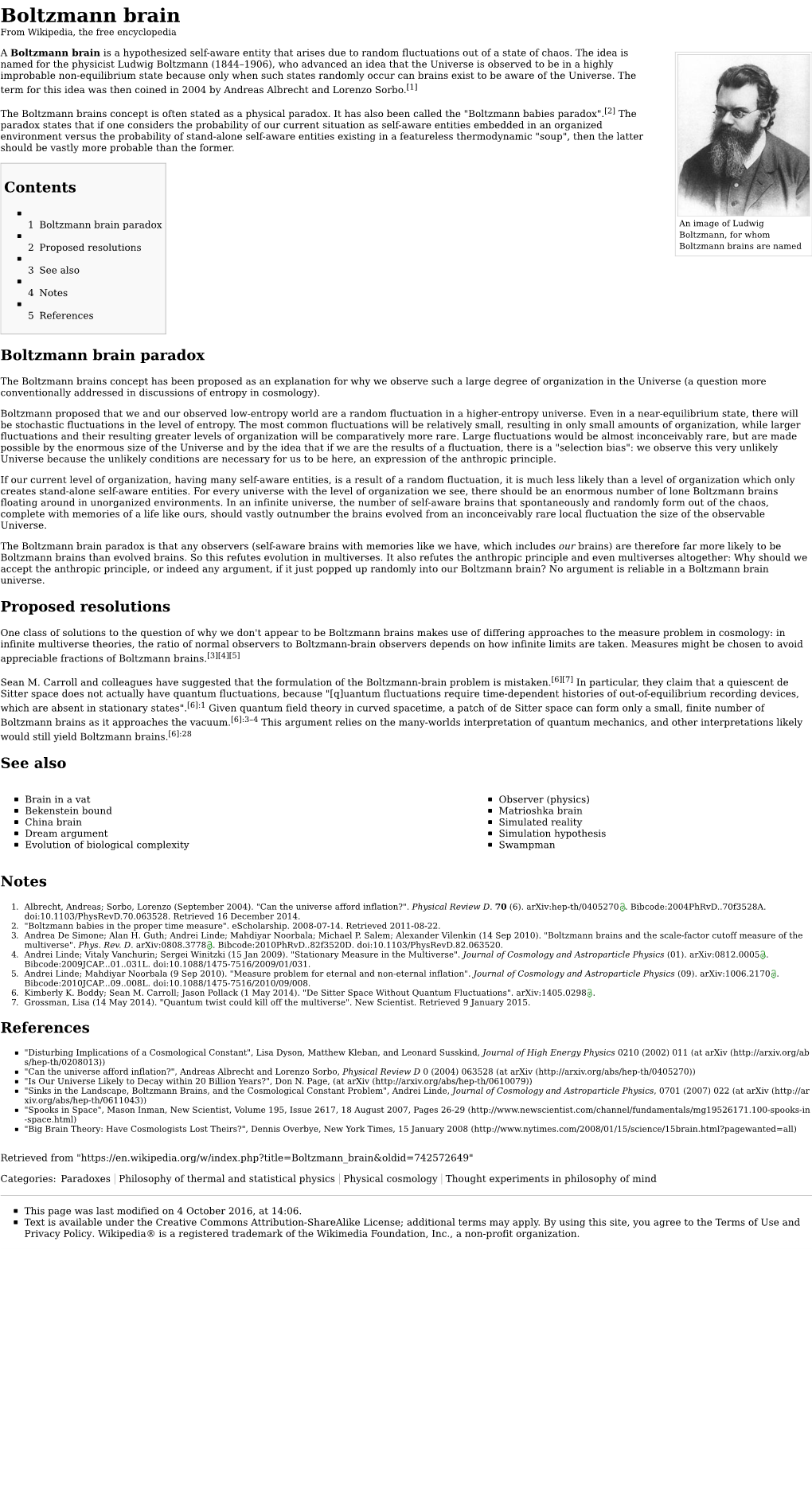 Boltzmann Brain from Wikipedia, the Free Encyclopedia