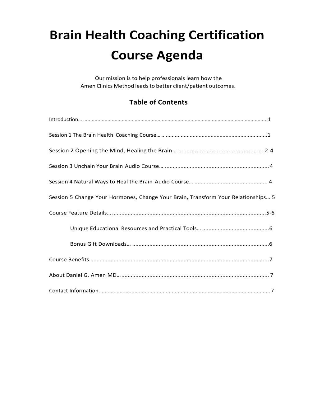 Brain Health Coaching Certification Course Agenda