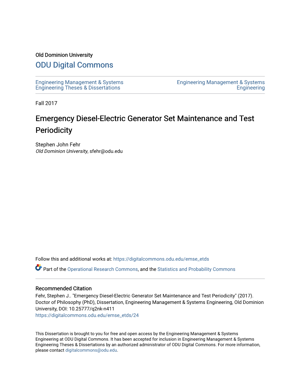 Emergency Diesel-Electric Generator Set Maintenance and Test Periodicity