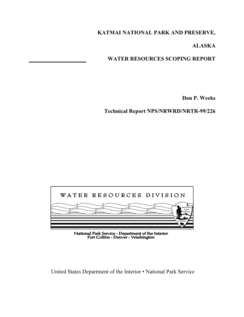 Katmai National Park and Preserve, Alaska, Water Resources Scoping Report