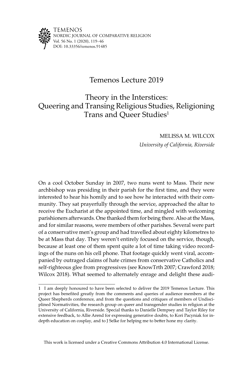 Temenos Lecture 2019 Theory in the Interstices: Queering
