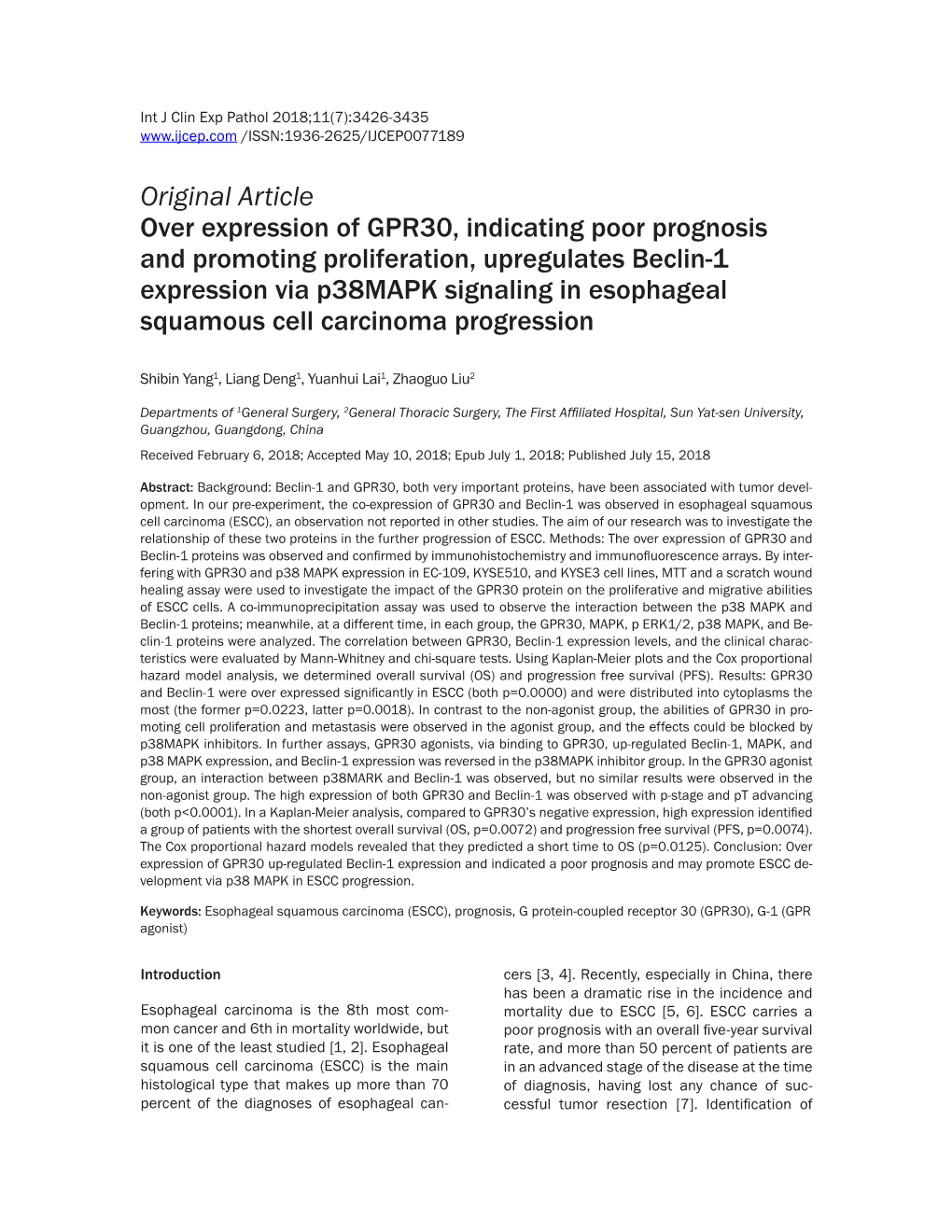 Original Article Over Expression of GPR30, Indicating Poor Prognosis