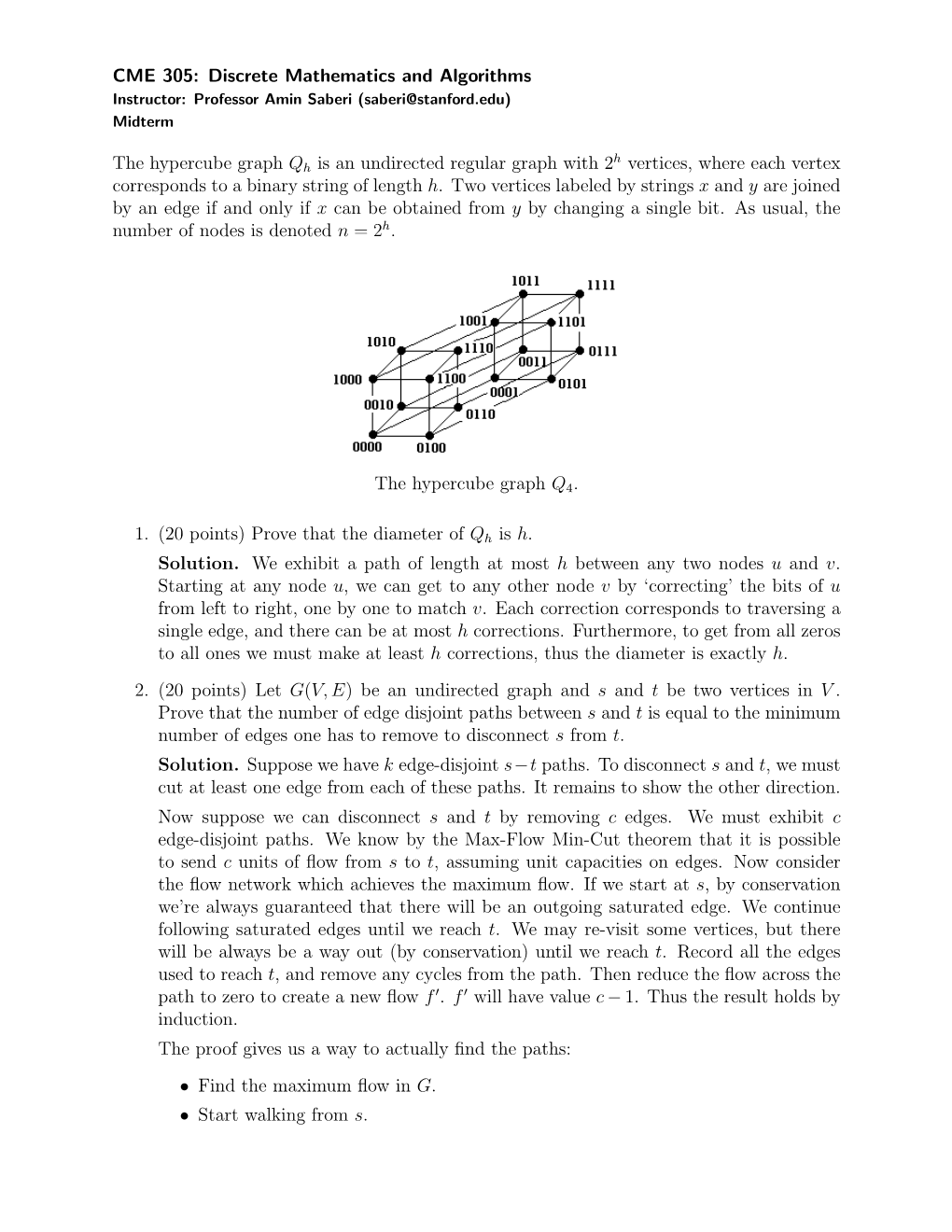 CME 305: Discrete Mathematics and Algorithms the Hypercube Graph
