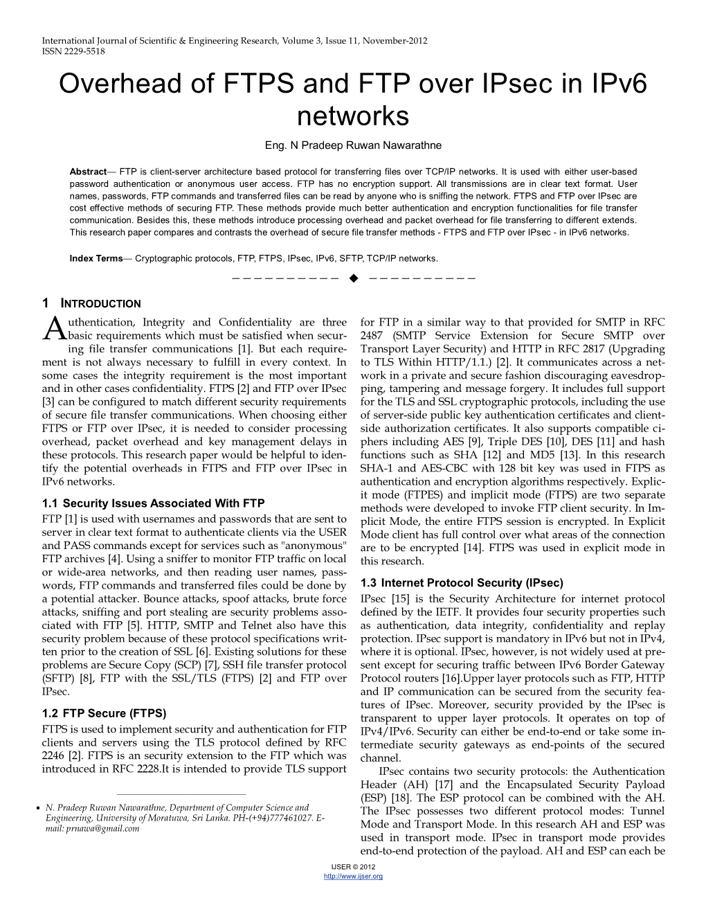 Overhead of FTPS and FTP Over Ipsec in Ipv6 Networks Eng