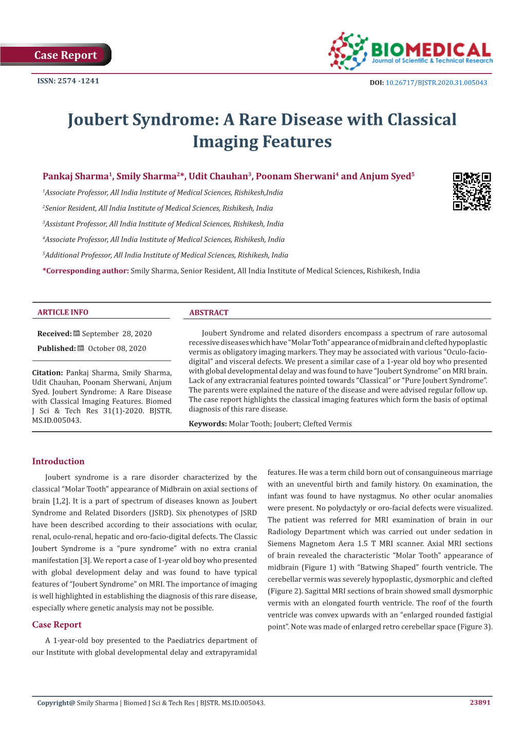 Joubert Syndrome: a Rare Disease with Classical Imaging Features