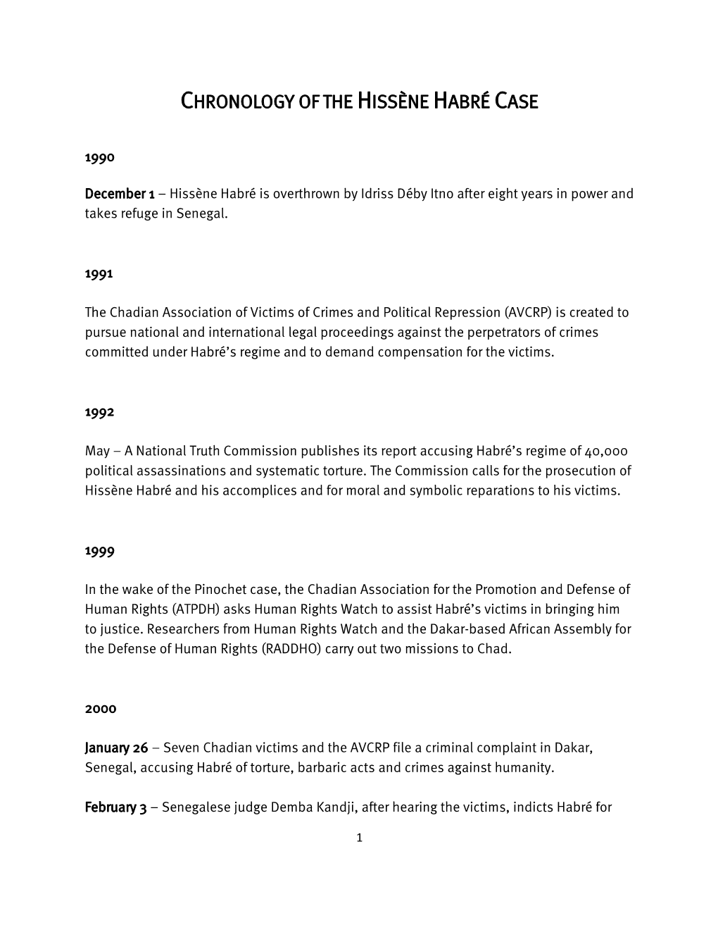 Chronology of the Hissène Habré Case