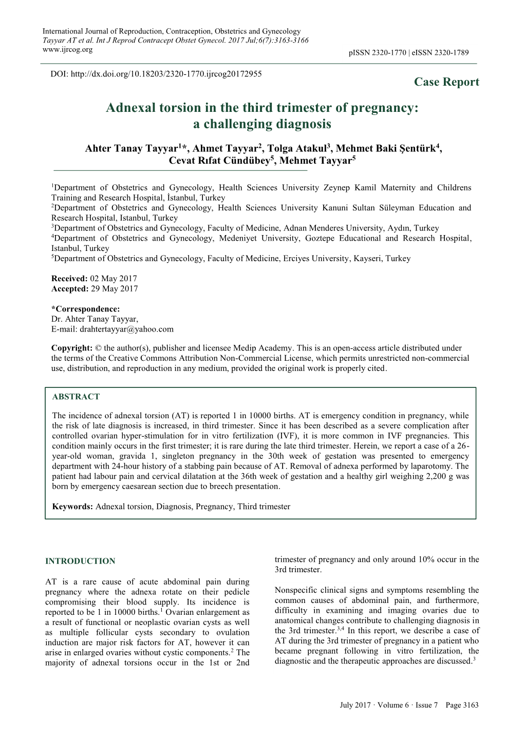 Adnexal Torsion in the Third Trimester of Pregnancy: a Challenging Diagnosis