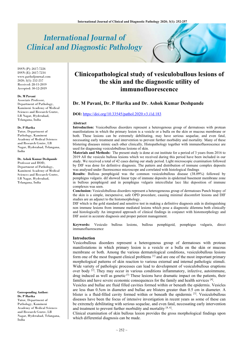 Clinicopathological Study of Vesiculobullous Lesions of the Skin