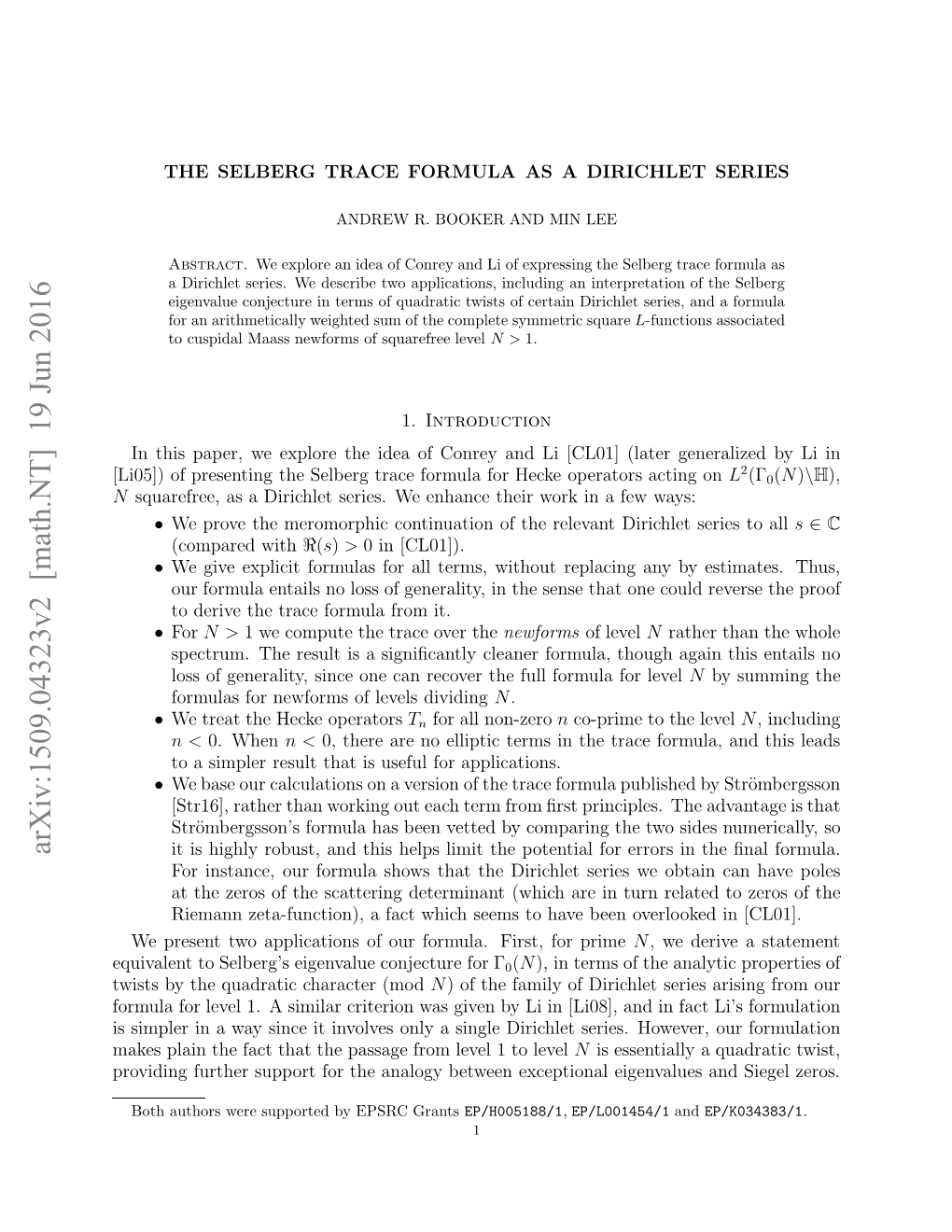 The Selberg Trace Formula As a Dirichlet Series