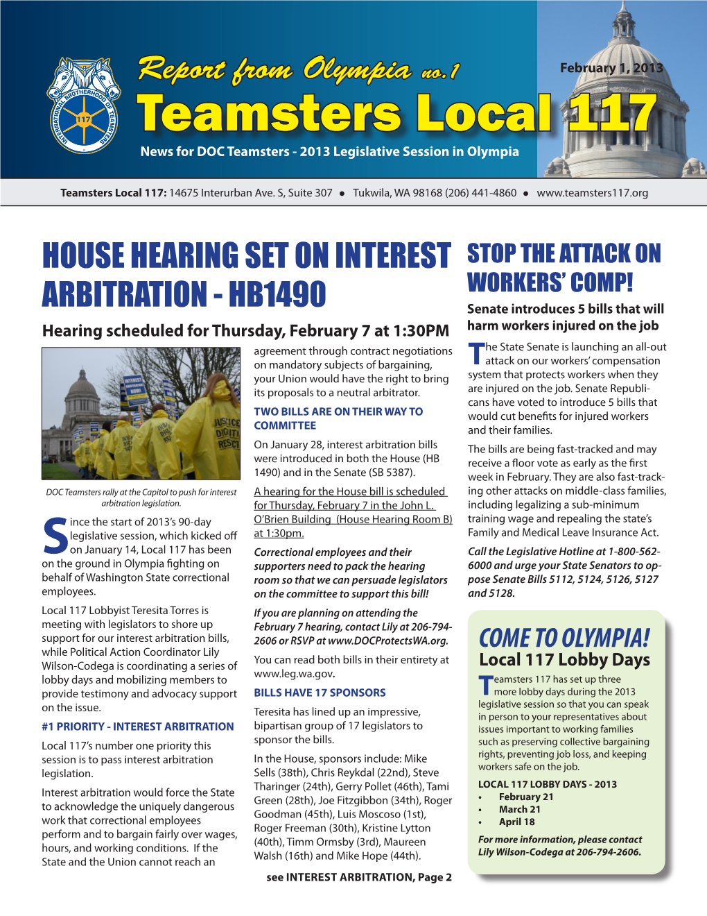 Teamsters Local 117 News for DOC Teamsters - 2013 Legislative Session in Olympia