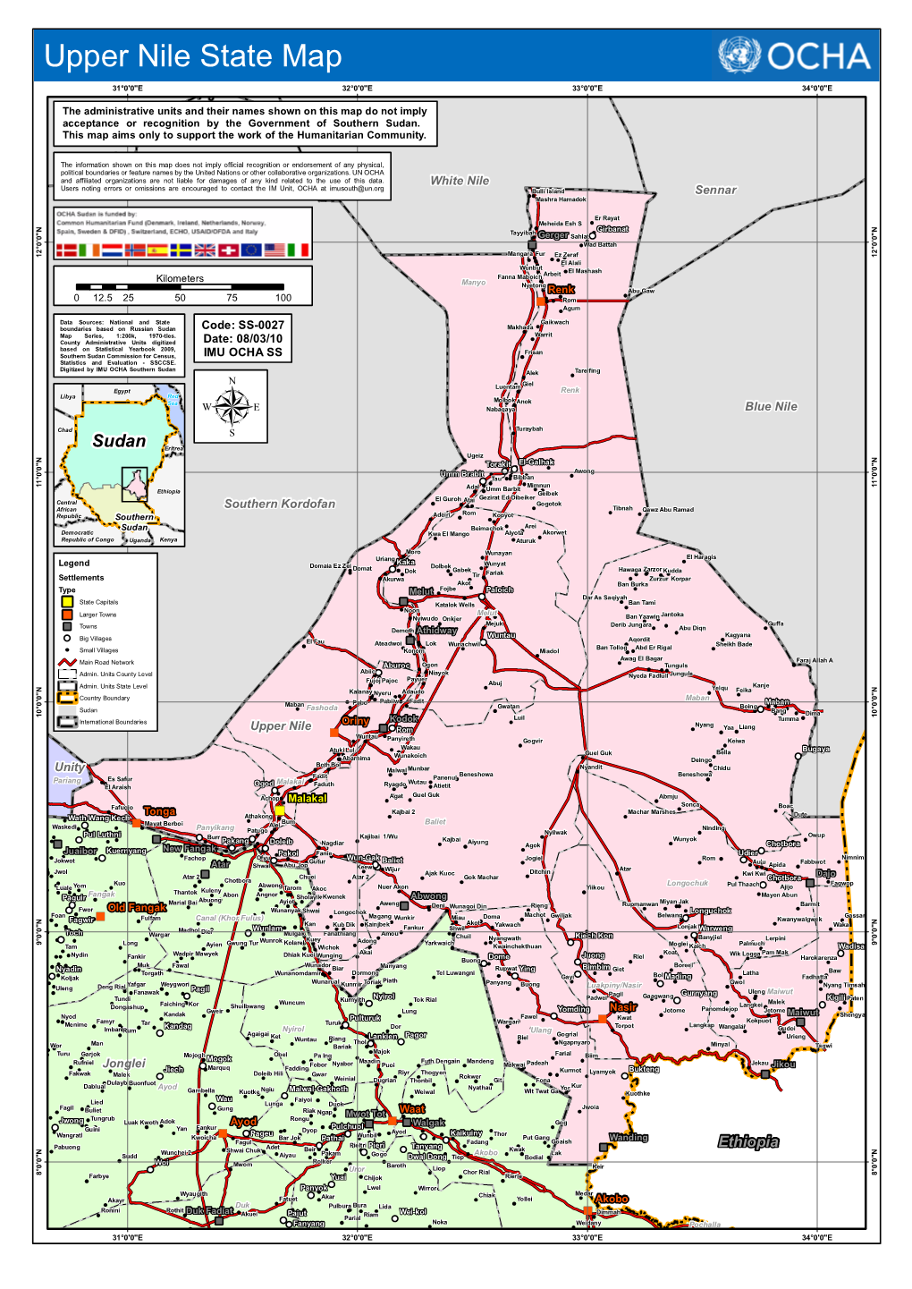 Upper Nile State Map 31°0'0"E 32°0'0"E 33°0'0"E 34°0'0"E