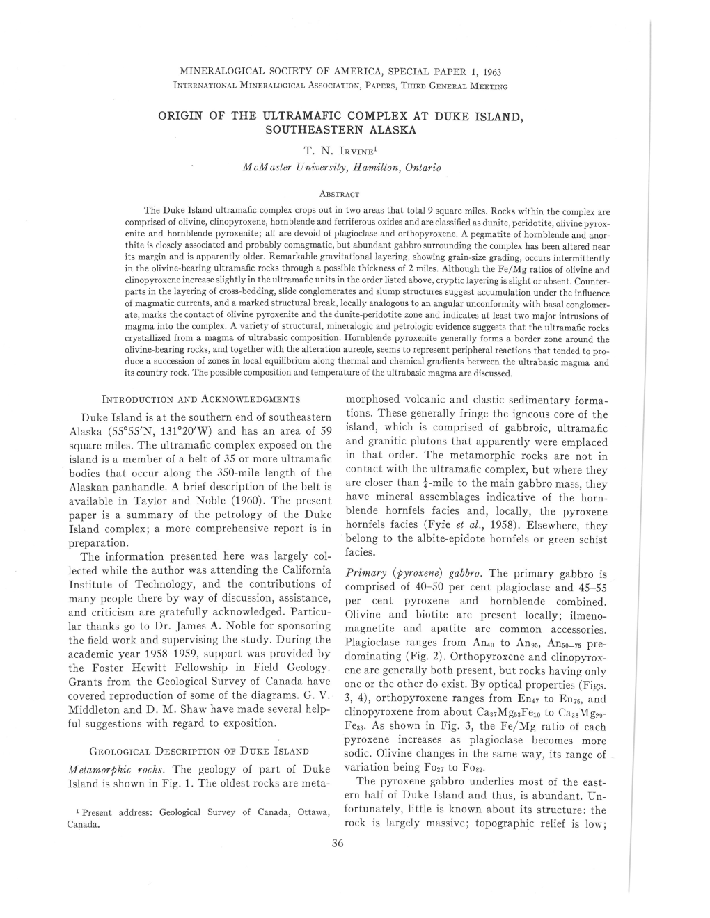 Origin of the Ultramafic Complex at Duke Island, Southeastern Alaska