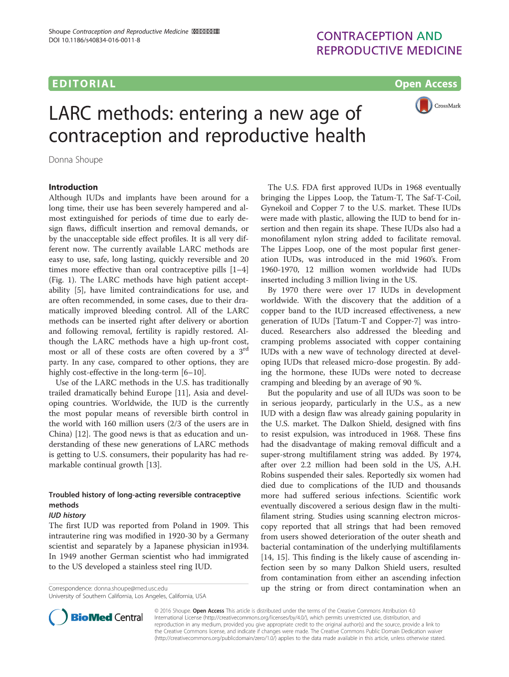 LARC Methods: Entering a New Age of Contraception and Reproductive Health Donna Shoupe