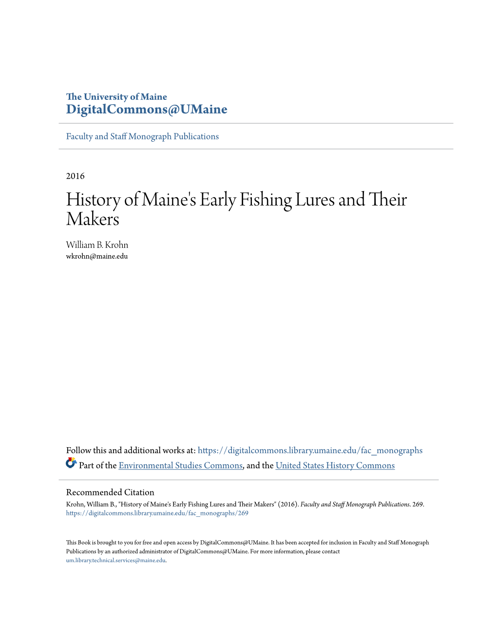 History of Maine's Early Fishing Lures and Their Makers William B