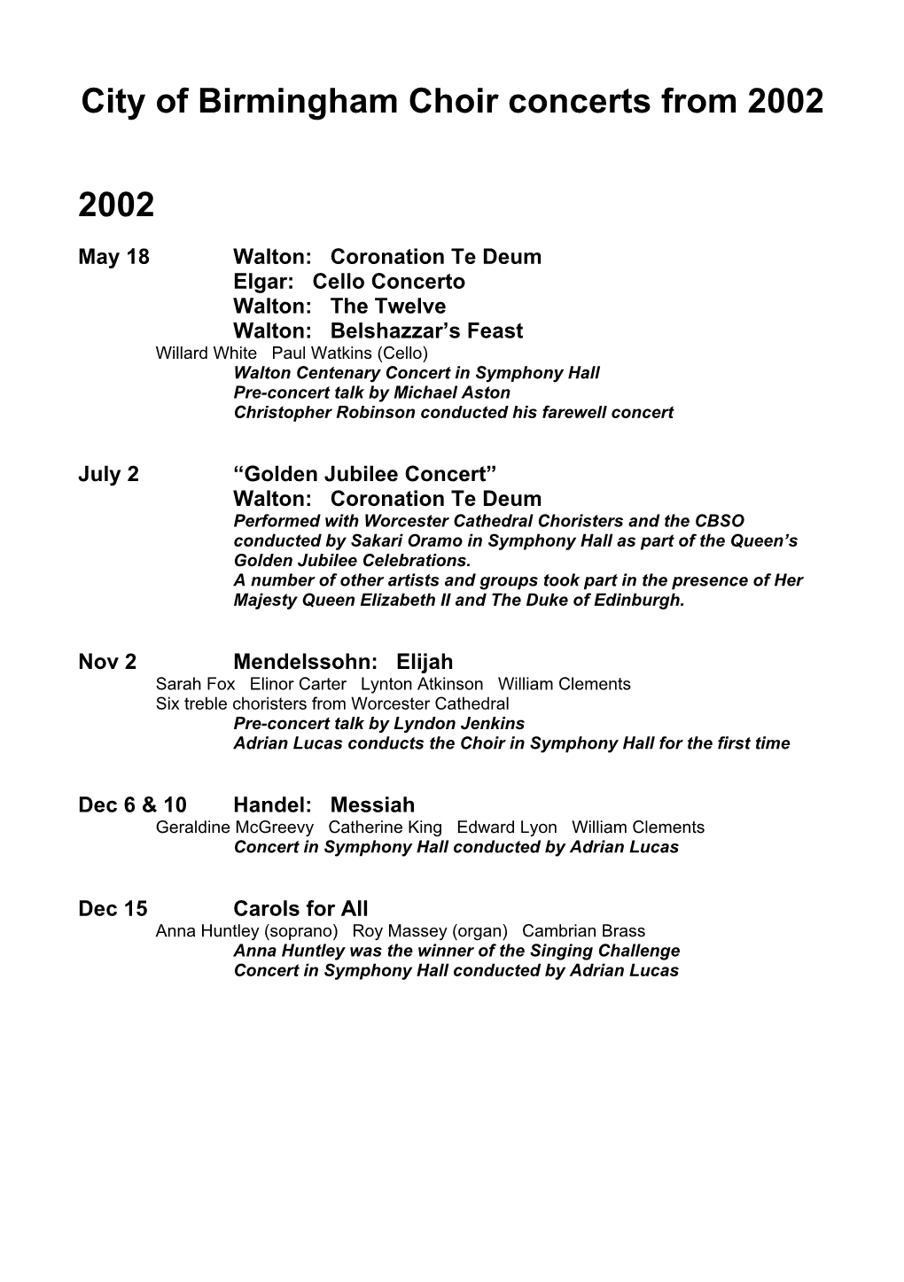 Concert List 2002