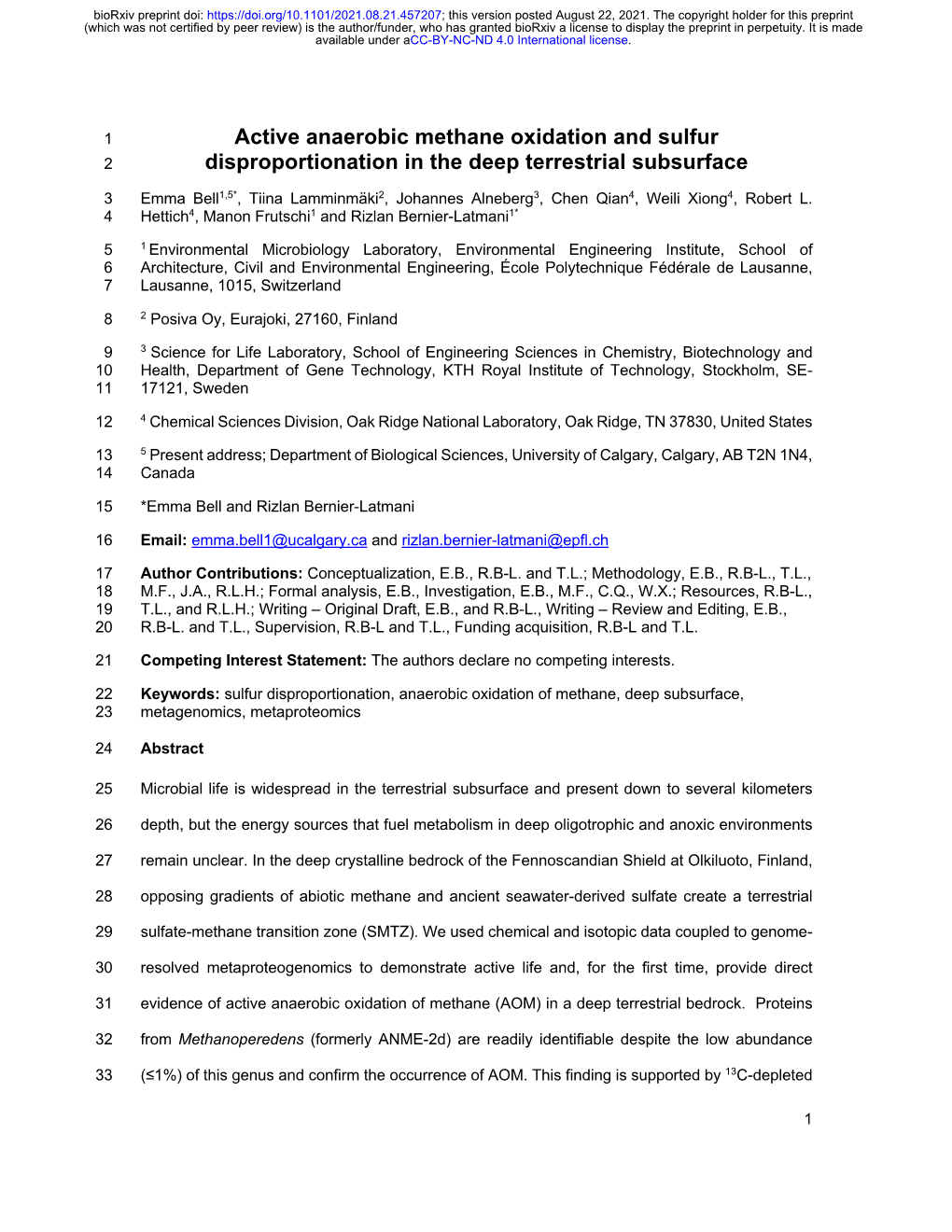 Active Anaerobic Methane Oxidation and Sulfur Disproportionation in The