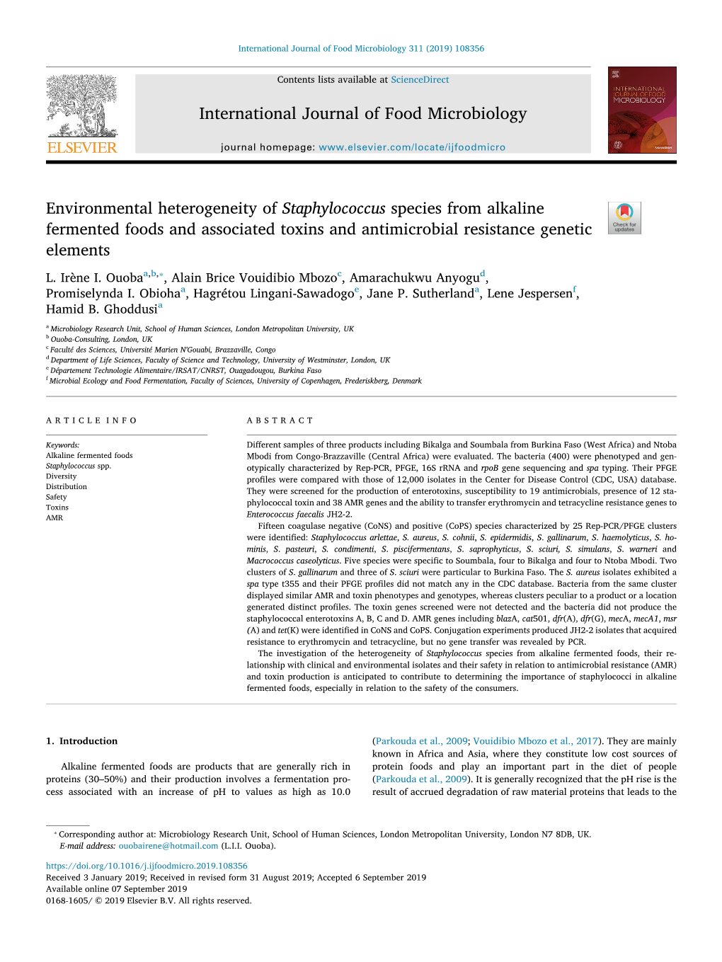 International Journal of Food Microbiology 311 (2019) 108356