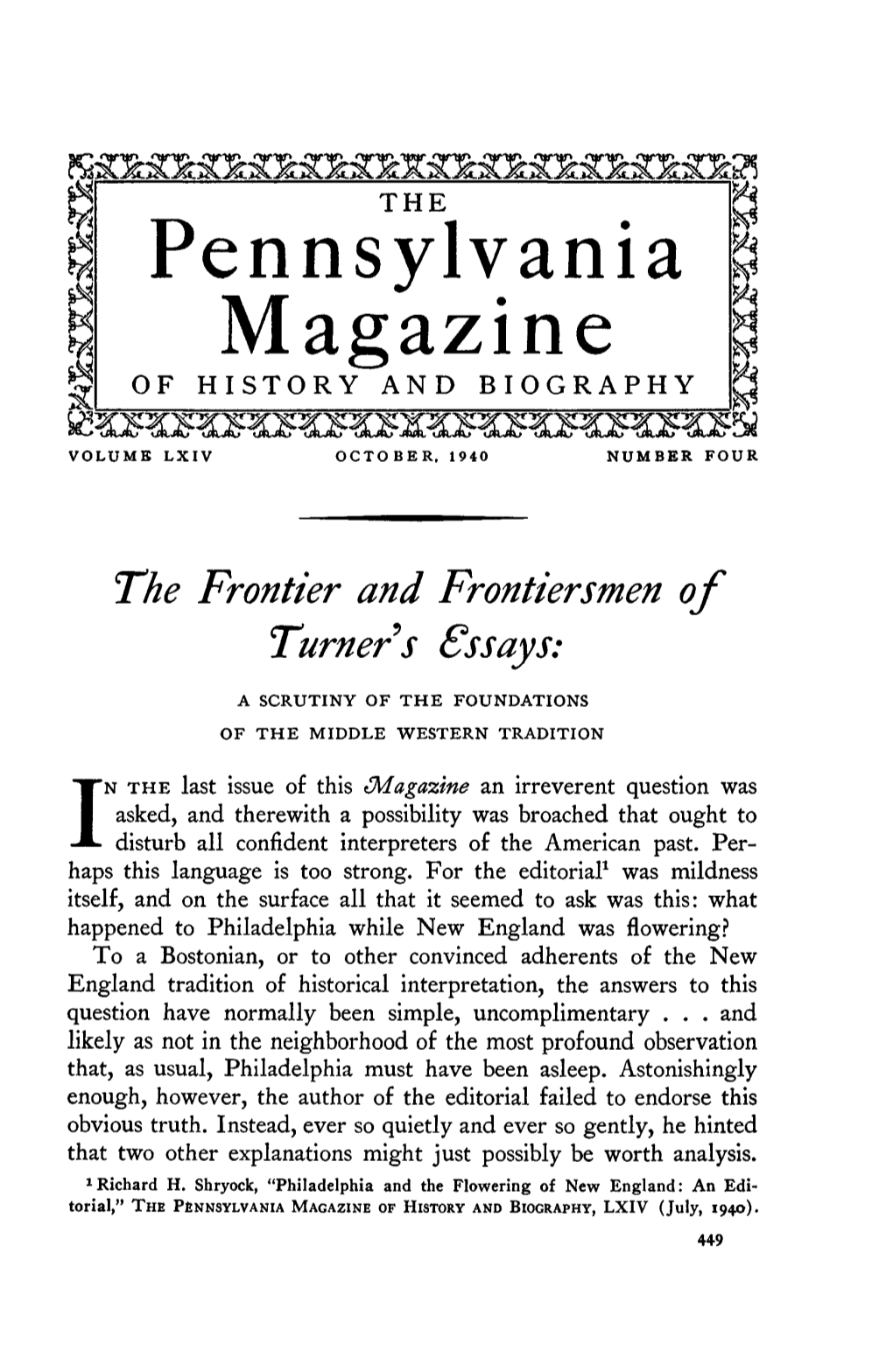 The Frontier and Frontiersmen of Turner's Essays