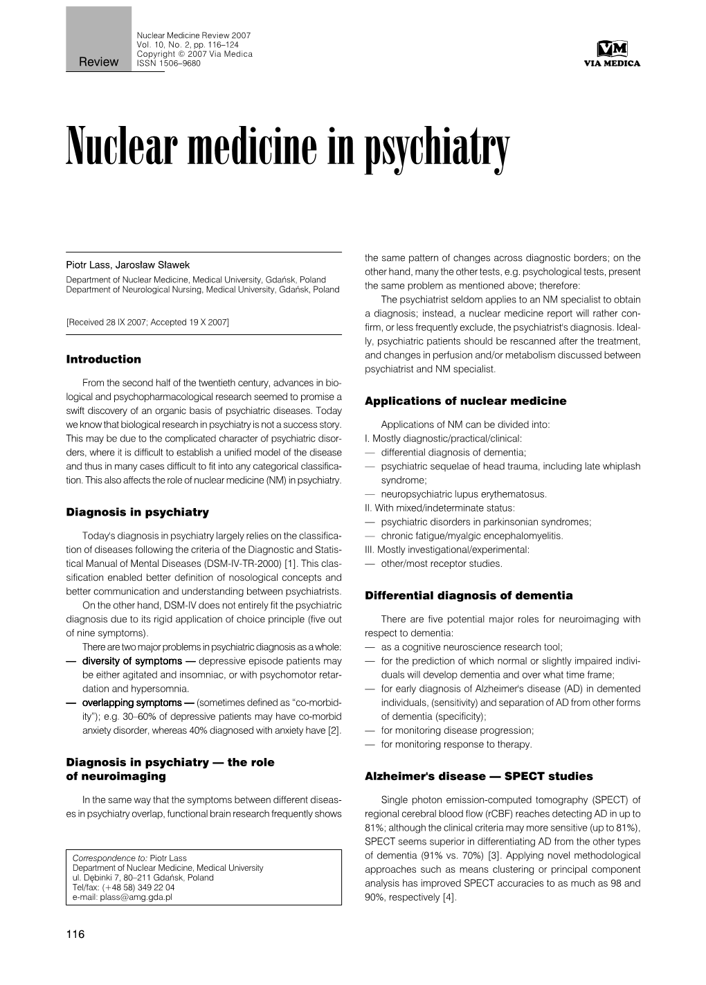 Nuclear Medicine in Psychiatry