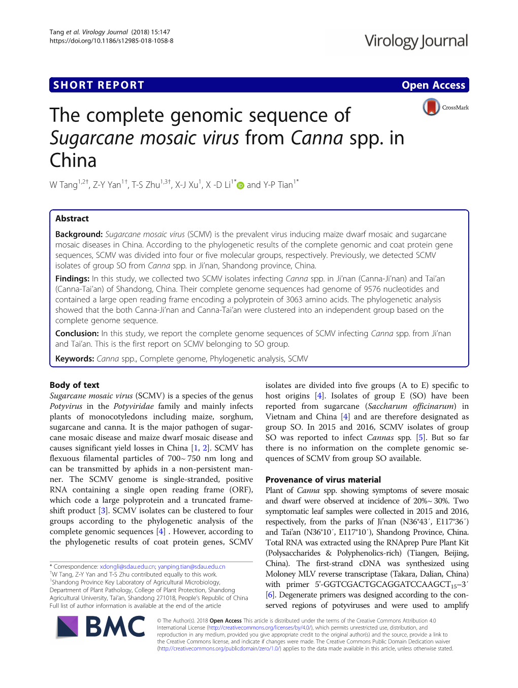 Sugarcane Mosaic Virus from Canna Spp