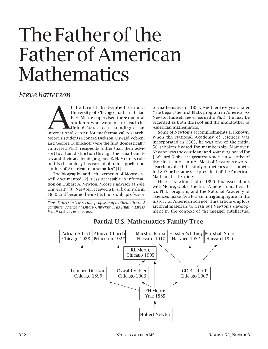 The Father of the Father of American Mathematics Steve Batterson