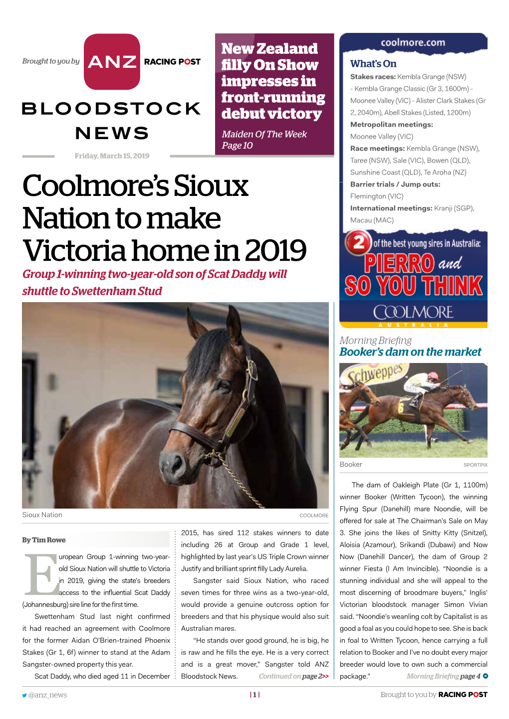 Coolmore's Sioux Nation to Make Victoria Home in 2019