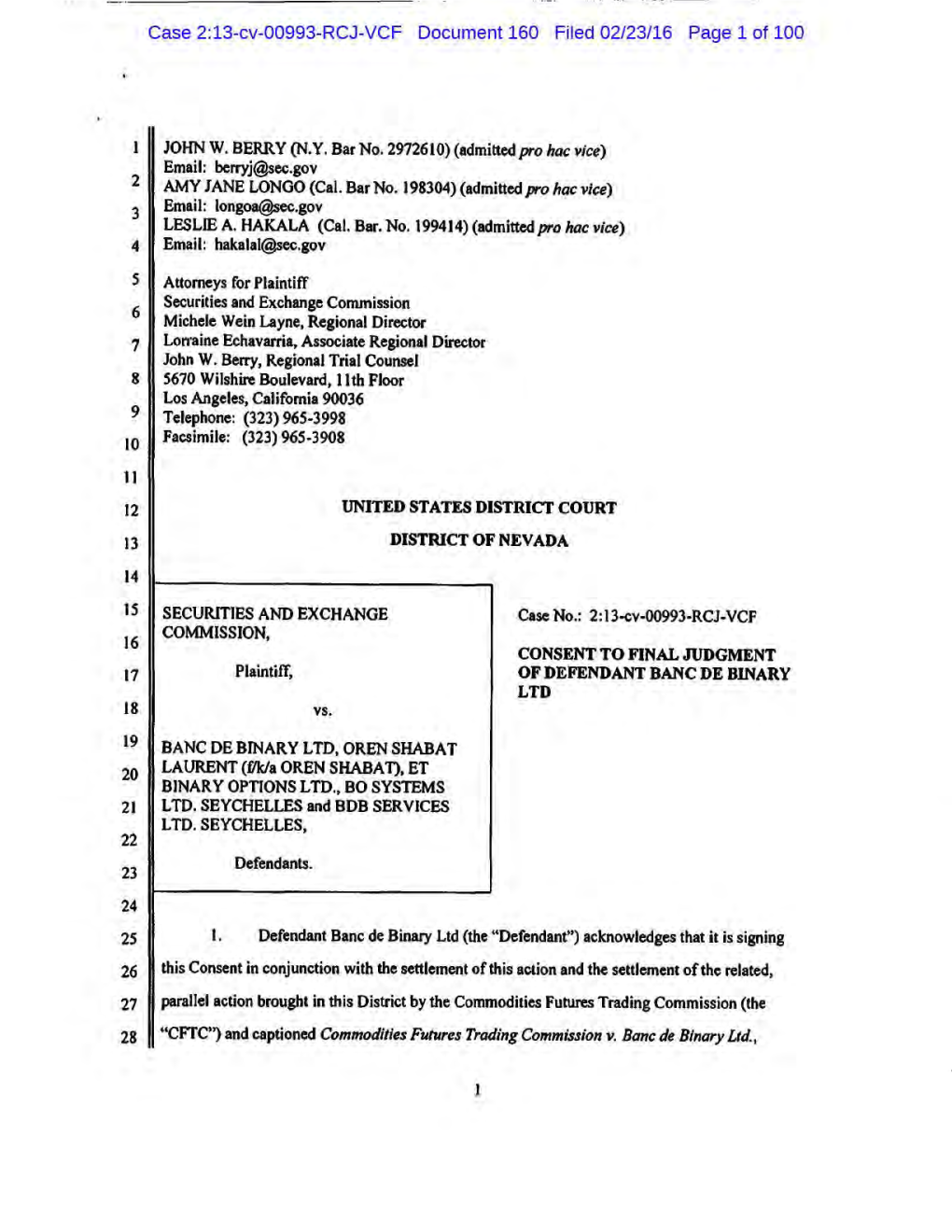 Final Judgment As to Defendant Banc De Binary Ltd