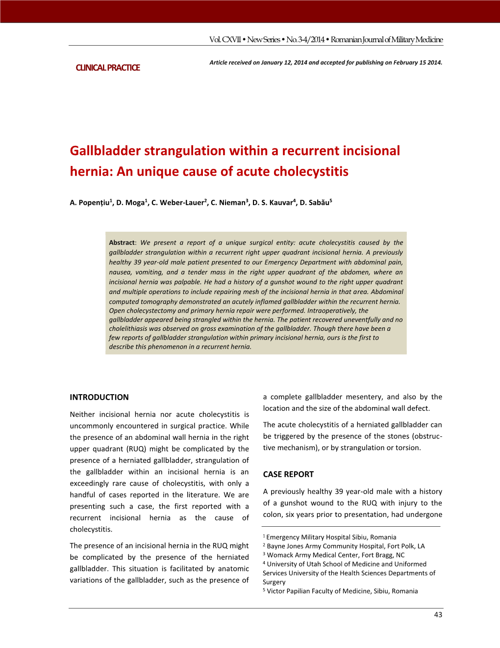 Gallbladder Strangulation Within a Recurrent Incisional Hernia: an Unique Cause of Acute Cholecystitis