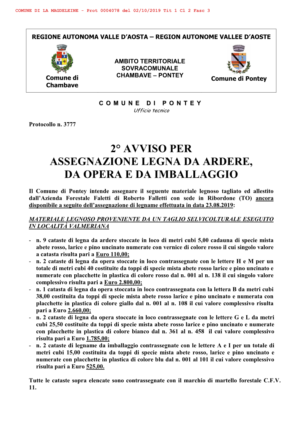 2°Avviso Assegnazione Legna Alpeggi