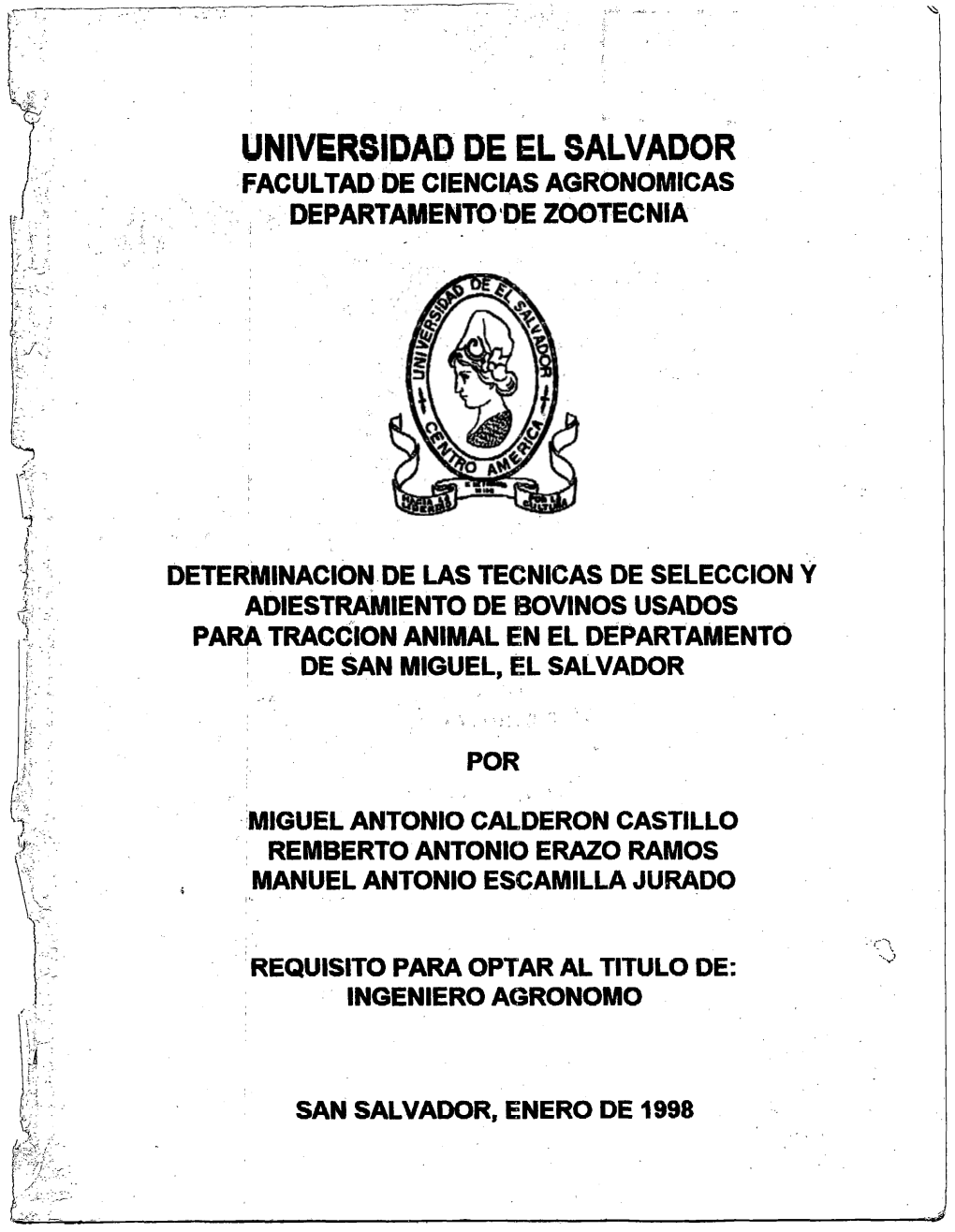 Universidad De El Salvador Facultad De Ciencias Agronomicas Departamento De Zootecnia