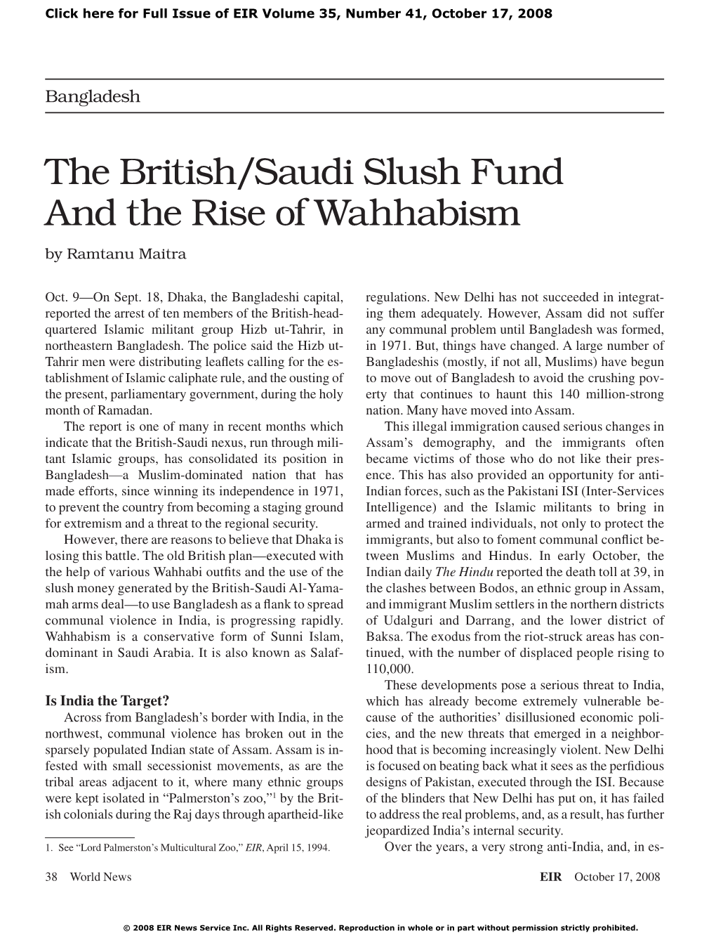 Bangladesh: the Britsh/Saudi Slush Fund and the Rise of Wahhabism