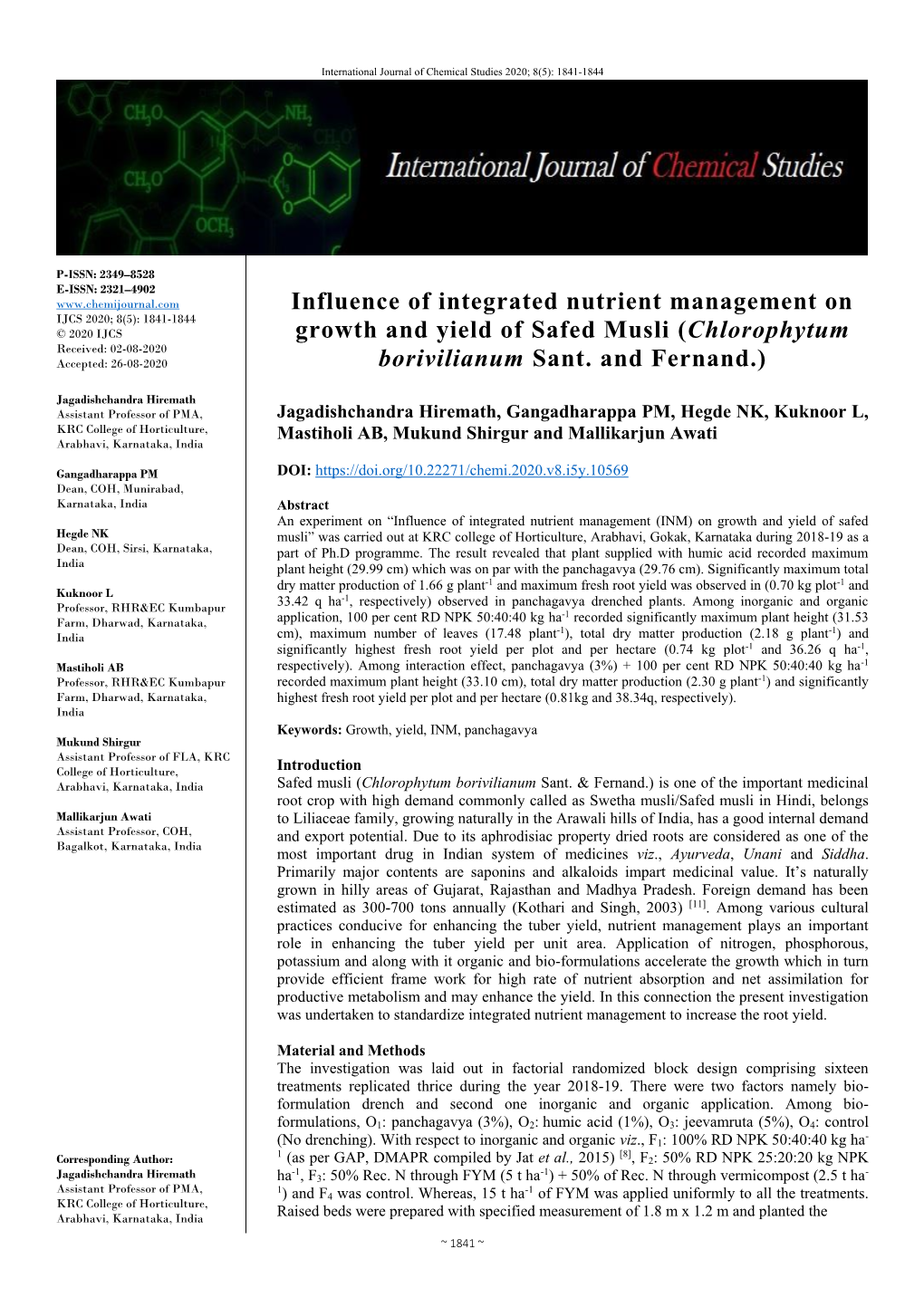 Influence of Integrated Nutrient Management on Growth and Yield Of