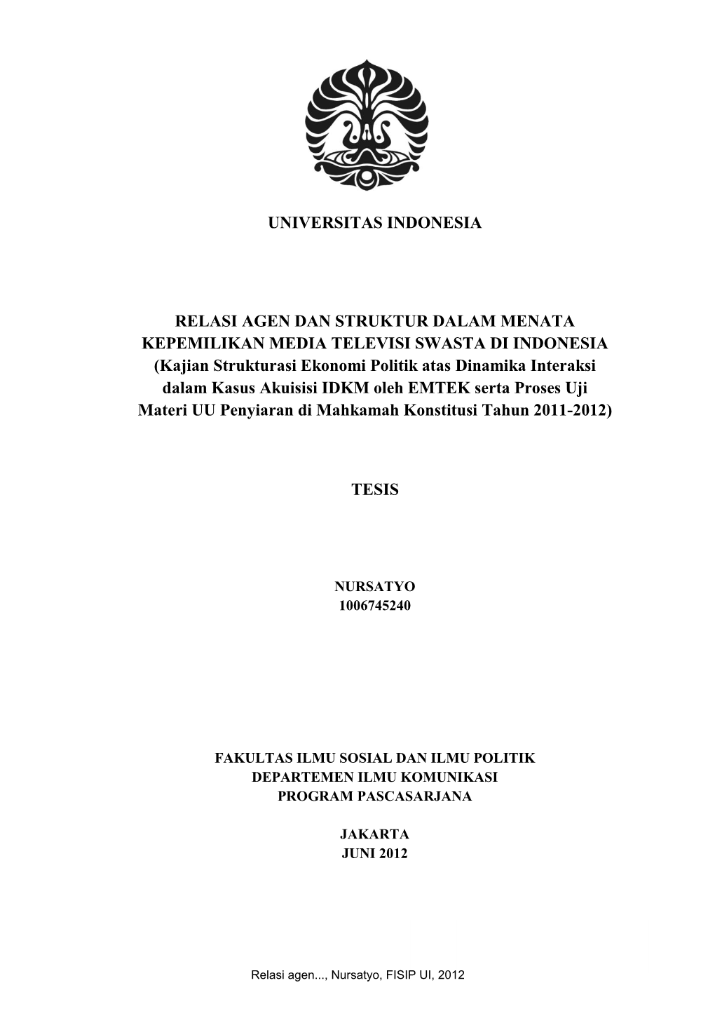 Universitas Indonesia Relasi Agen Dan Struktur Dalam
