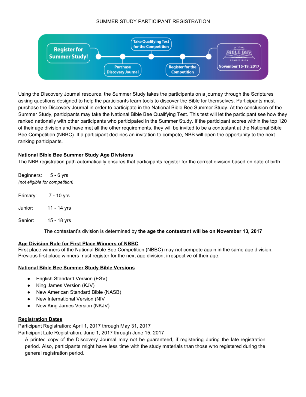 SUMMER STUDY PARTICIPANT REGISTRATION Using The